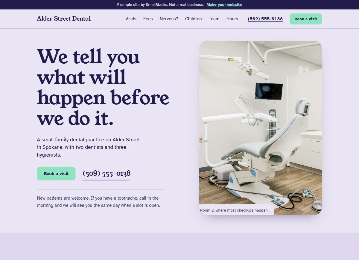 The Alder Street Dental example site