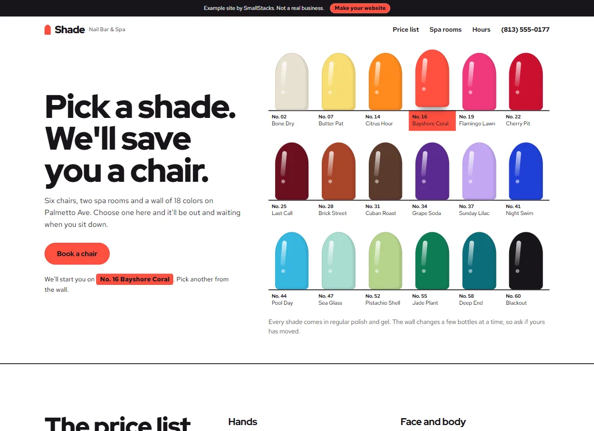 The Shade Nail Bar & Spa example site